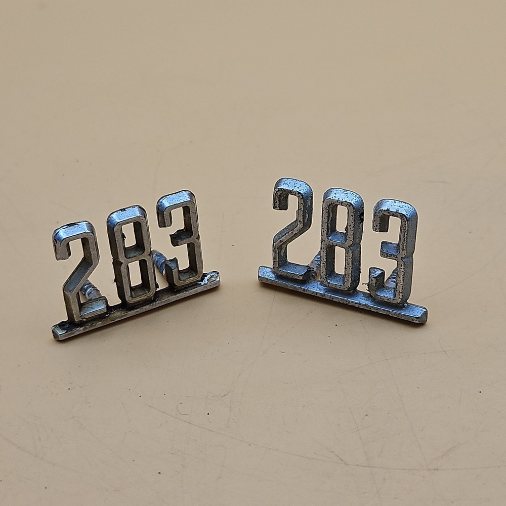 Vintage Chevrolet 283 Engine Fender Emblems Pair Of 2‎ Cubic Inch Genuine OEM